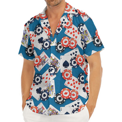 Casino Poker Pattern Print Men's Deep V-Neck Shirt