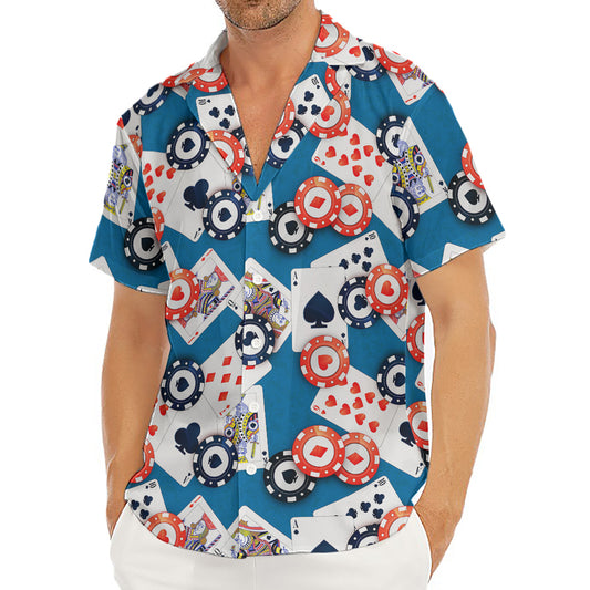 Casino Poker Pattern Print Men's Deep V-Neck Shirt