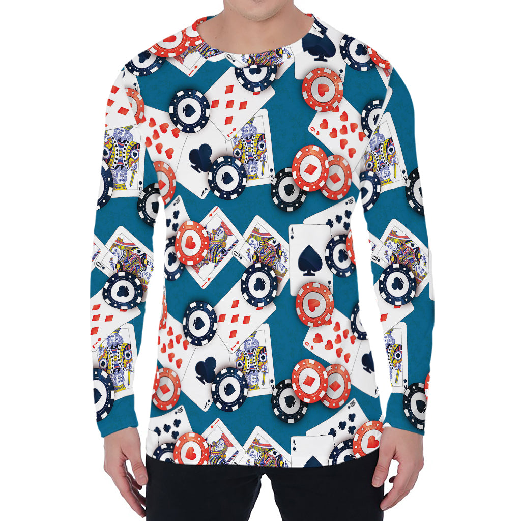 Casino Poker Pattern Print Men's Long Sleeve T-Shirt