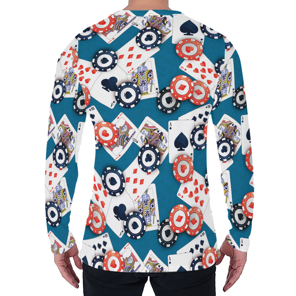 Casino Poker Pattern Print Men's Long Sleeve T-Shirt