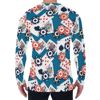 Casino Poker Pattern Print Men's Long Sleeve T-Shirt