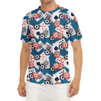 Casino Poker Pattern Print Men's Short Sleeve Rash Guard