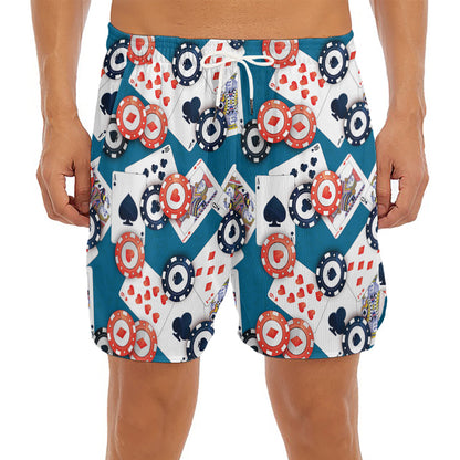 Casino Poker Pattern Print Men's Split Running Shorts