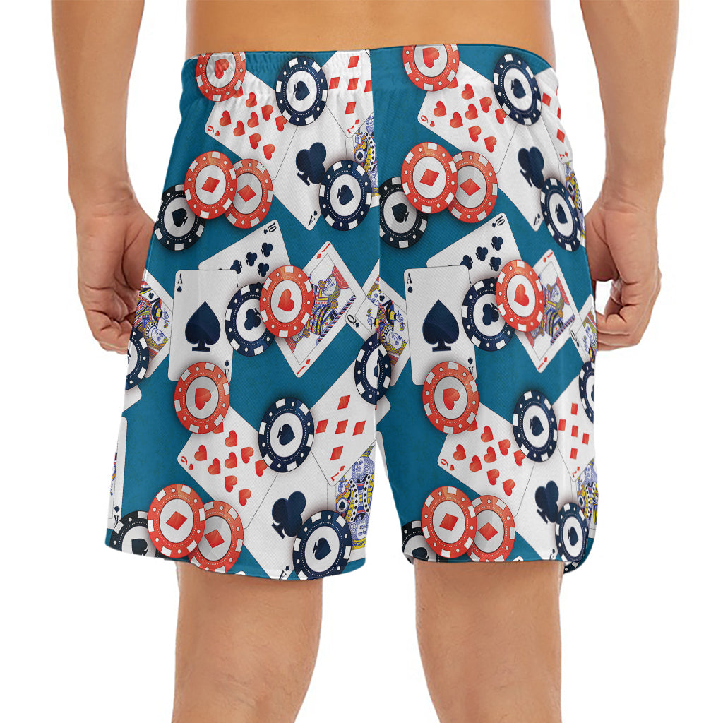 Casino Poker Pattern Print Men's Split Running Shorts