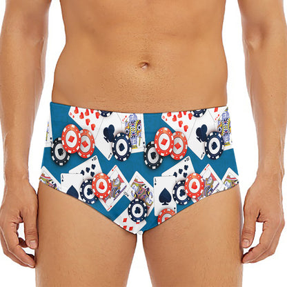 Casino Poker Pattern Print Men's Triangle Swim Briefs