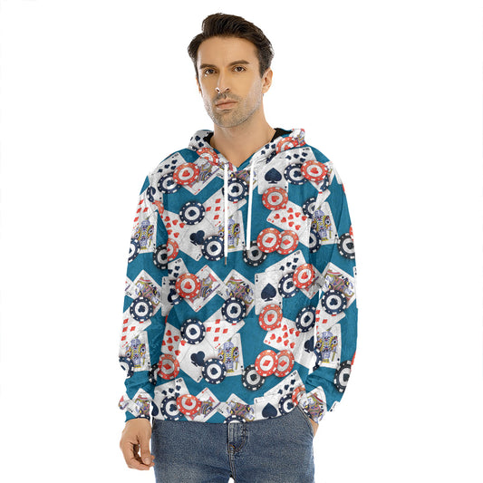 Casino Poker Pattern Print Men's Velvet Pullover Hoodie