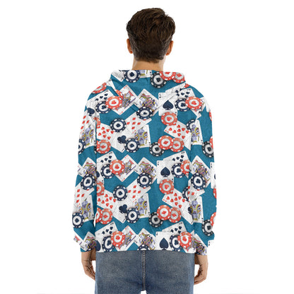 Casino Poker Pattern Print Men's Velvet Pullover Hoodie