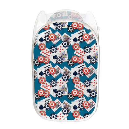 Casino Poker Pattern Print Mesh Laundry Hamper