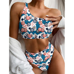 Casino Poker Pattern Print One Shoulder Bikini Top