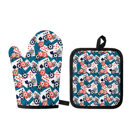 Casino Poker Pattern Print Oven Mitt And Pot Holder Set