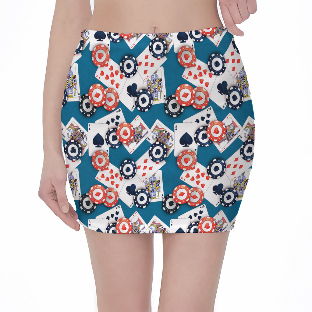 Casino Poker Pattern Print Pencil Mini Skirt