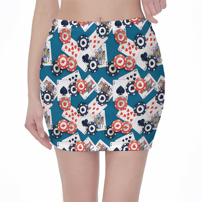 Casino Poker Pattern Print Pencil Mini Skirt