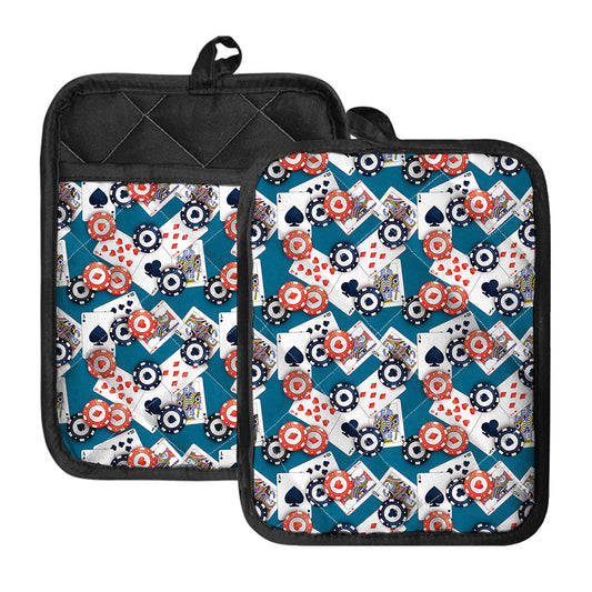 Casino Poker Pattern Print Pot Holders With Pocket