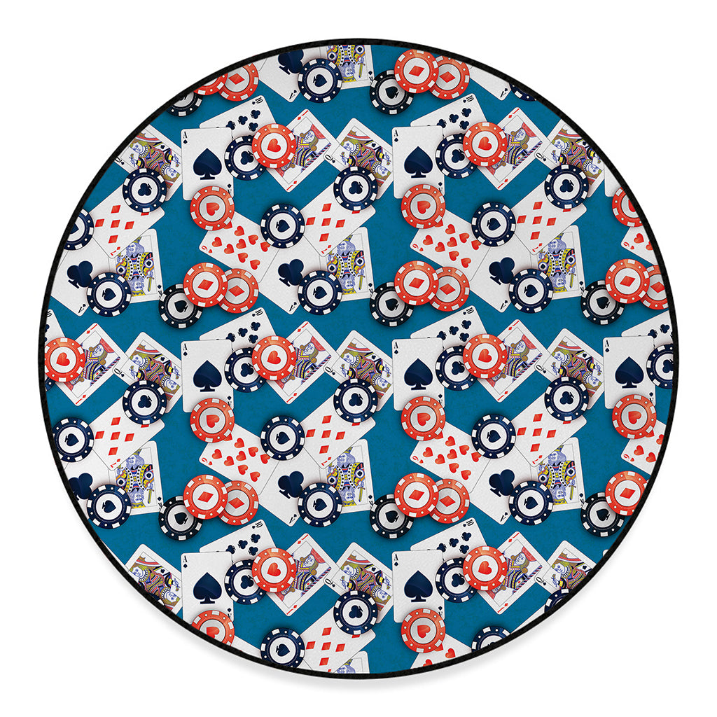 Casino Poker Pattern Print Round Floor Mat