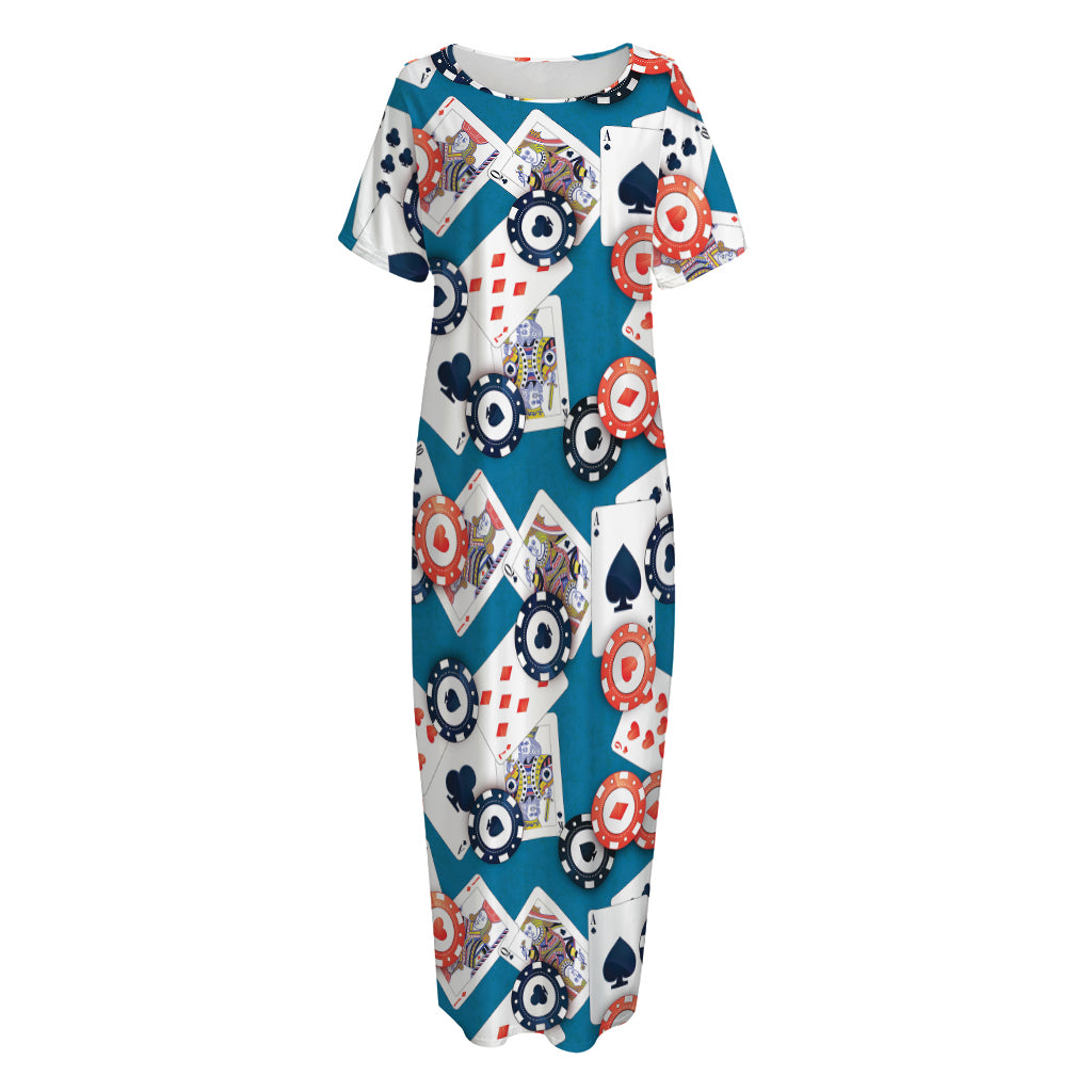 Casino Poker Pattern Print Short Sleeve Long Nightdress