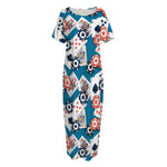 Casino Poker Pattern Print Short Sleeve Long Nightdress