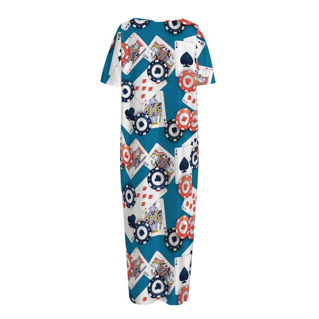 Casino Poker Pattern Print Short Sleeve Long Nightdress