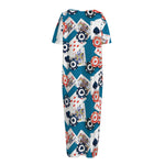 Casino Poker Pattern Print Short Sleeve Long Nightdress
