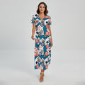 Casino Poker Pattern Print Short Sleeve Maxi Dress