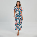 Casino Poker Pattern Print Short Sleeve Maxi Dress