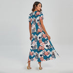 Casino Poker Pattern Print Short Sleeve Maxi Dress