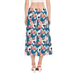 Casino Poker Pattern Print Side Slit Midi Skirt