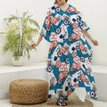 Casino Poker Pattern Print Silk V-Neck Kaftan Dress