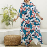 Casino Poker Pattern Print Silk V-Neck Kaftan Dress