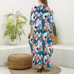 Casino Poker Pattern Print Silk V-Neck Kaftan Dress