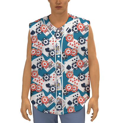 Casino Poker Pattern Print Sleeveless Baseball Jersey
