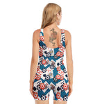 Casino Poker Pattern Print Sleeveless One Piece Swimsuit