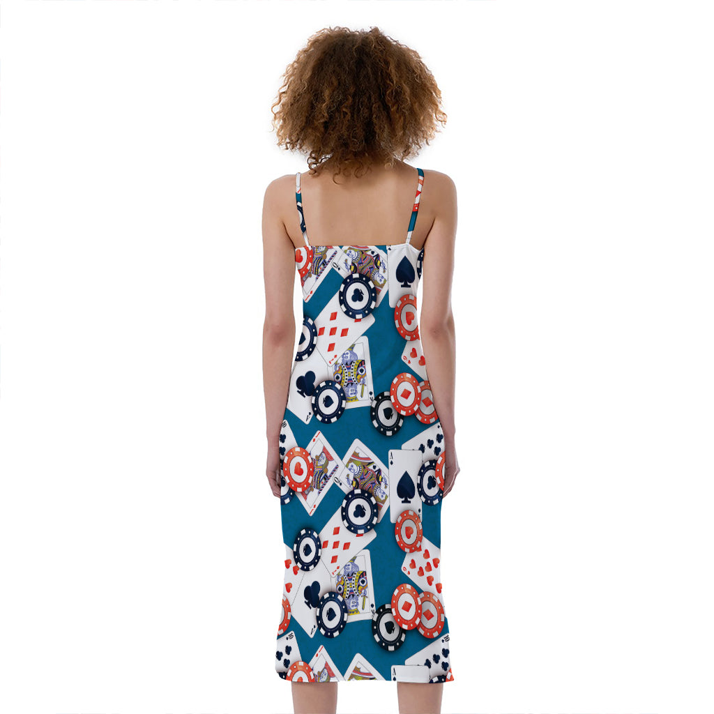 Casino Poker Pattern Print Slim Fit Midi Cami Dress