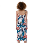 Casino Poker Pattern Print Slim Fit Midi Cami Dress