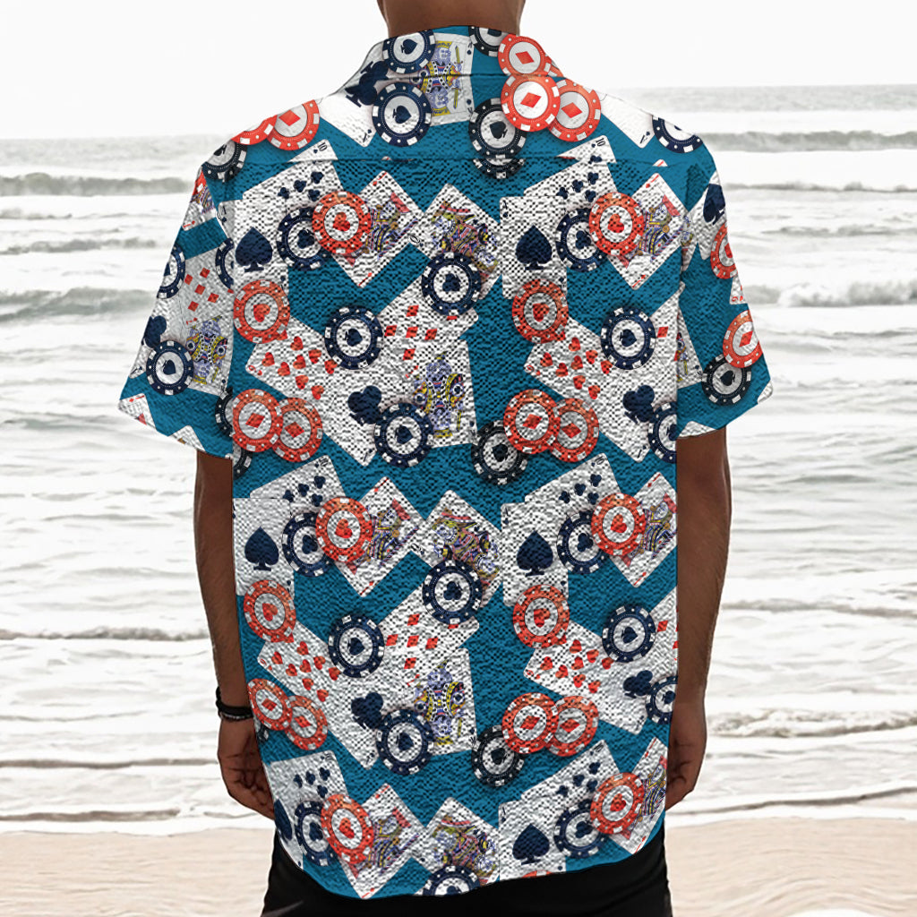 Casino Poker Pattern Print Textured Short Sleeve Shirt