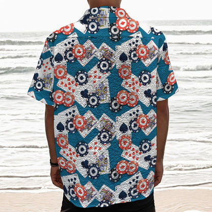 Casino Poker Pattern Print Textured Short Sleeve Shirt