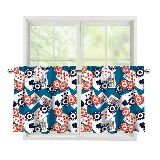 Casino Poker Pattern Print Tier Curtains