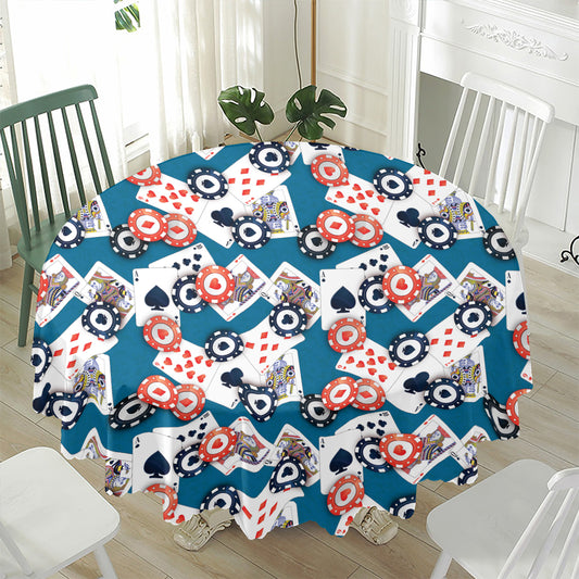 Casino Poker Pattern Print Waterproof Round Tablecloth