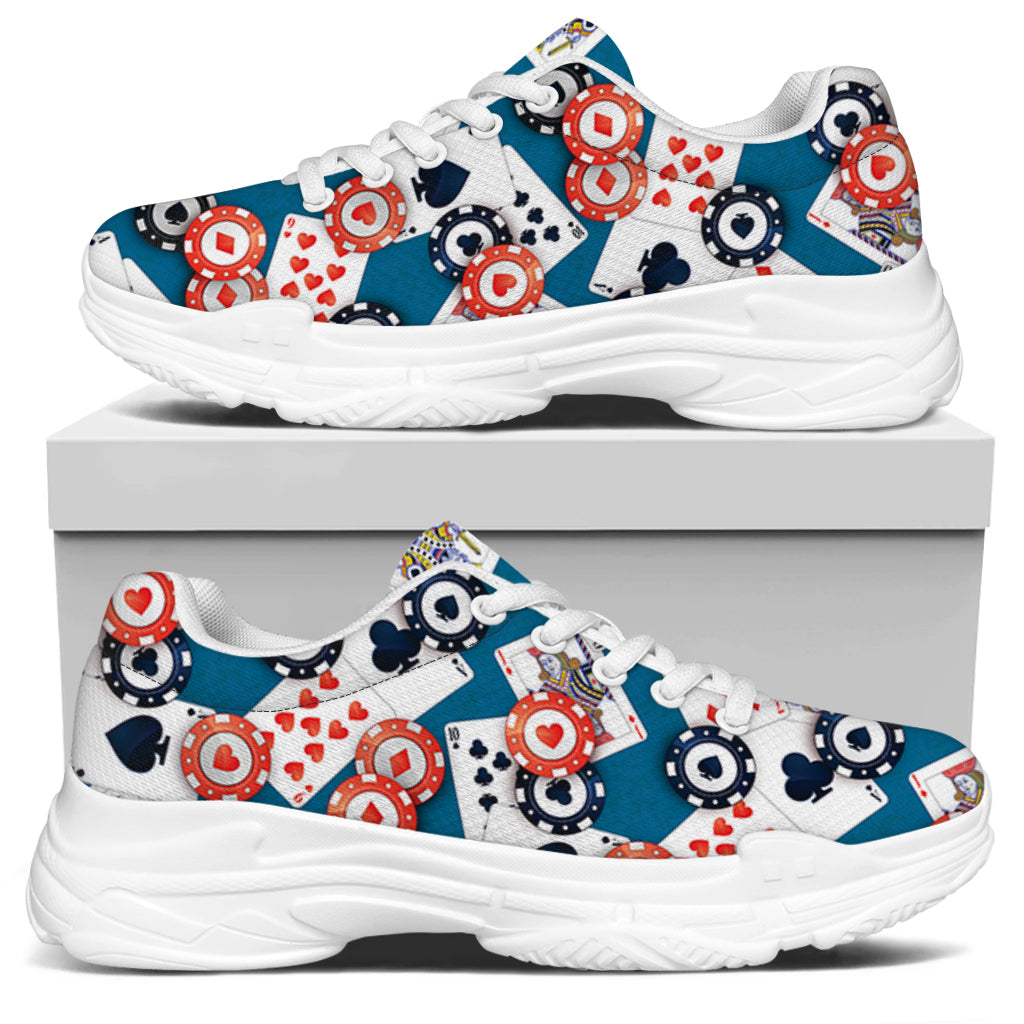 Casino Poker Pattern Print White Chunky Shoes