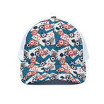 Casino Poker Pattern Print White Mesh Trucker Cap