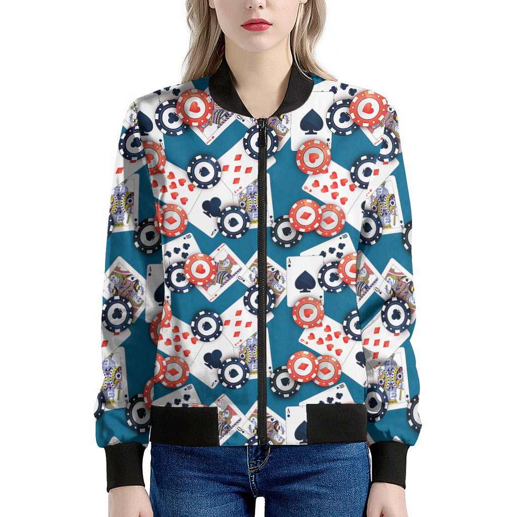 Casino Poker Pattern Print Women's Bomber Jacket