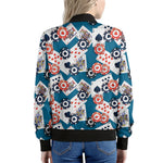 Casino Poker Pattern Print Women's Bomber Jacket