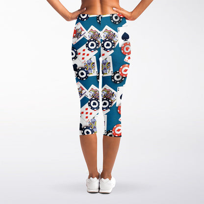 Casino Poker Pattern Print Women's Capri Leggings