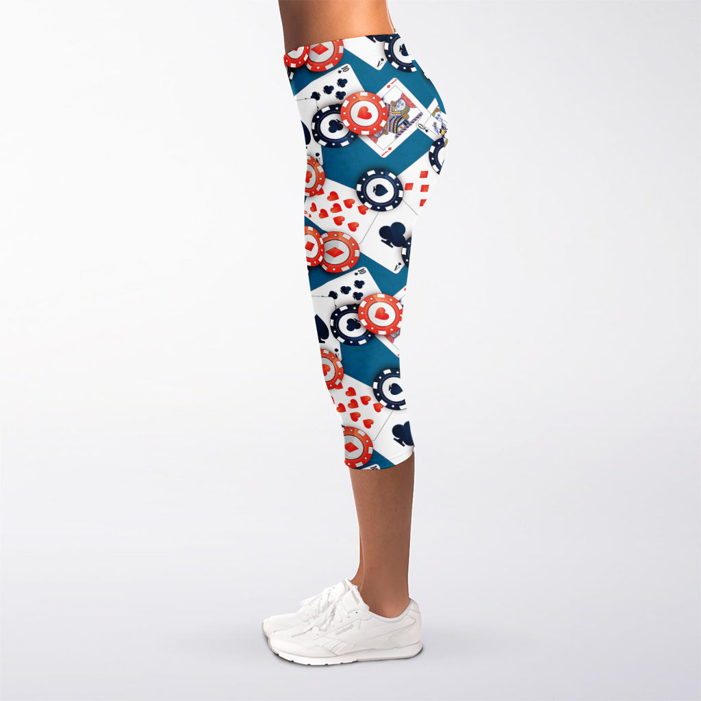 Casino Poker Pattern Print Women's Capri Leggings