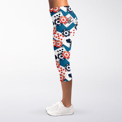 Casino Poker Pattern Print Women's Capri Leggings