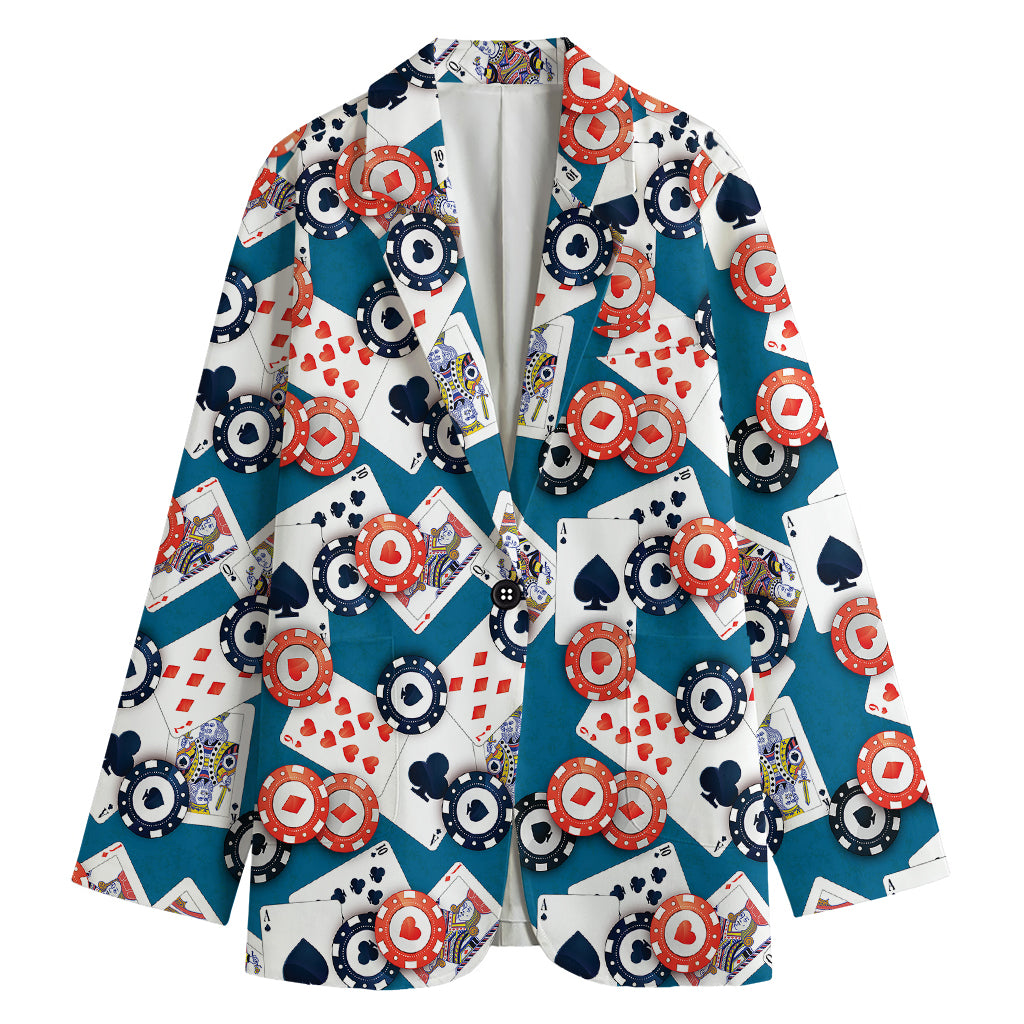 Casino Poker Pattern Print Women's Cotton Blazer