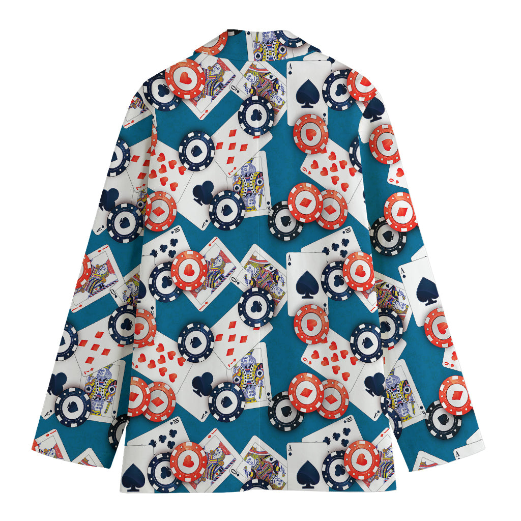 Casino Poker Pattern Print Women's Cotton Blazer