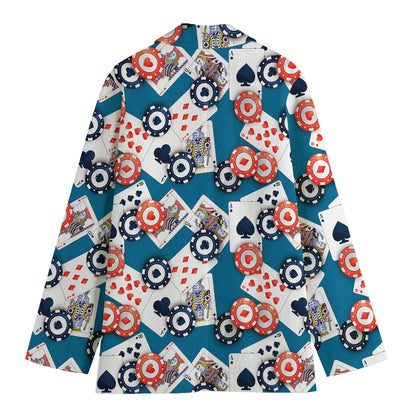 Casino Poker Pattern Print Women's Cotton Blazer