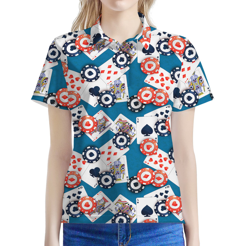 Casino Poker Pattern Print Women's Polo Shirt