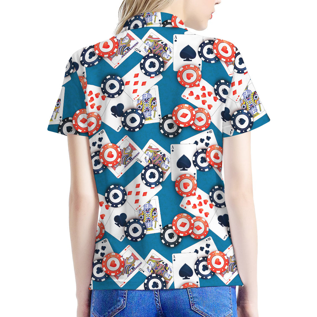 Casino Poker Pattern Print Women's Polo Shirt