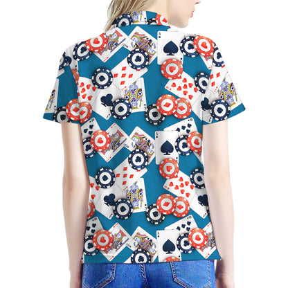 Casino Poker Pattern Print Women's Polo Shirt